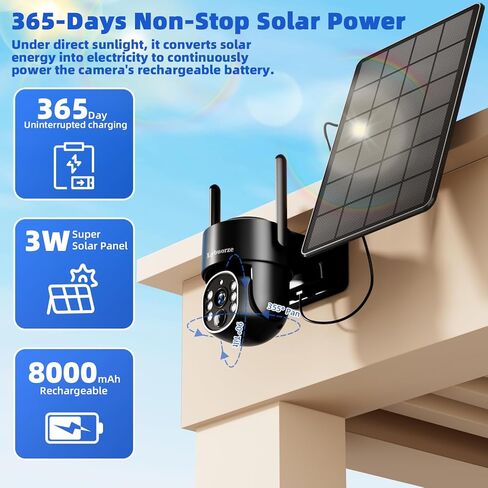 4G LTE Cellular Solar Security Camera Outdoor, No WiFi Needed, 4MP HD Color Night Vision, 360° Pan-Tilt, Built-in SIM Card, AI Motion Detection, 2-Way Talk for Jobsite/Farm in Kuwait