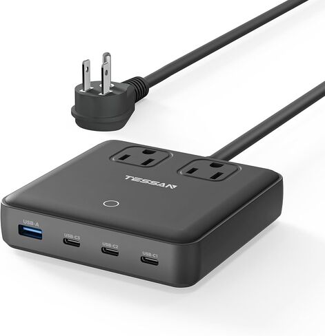 Tessan Charging Station PD 100W لأجهزة متعددة ، 6 في 1 usb c كتلة الشاحن متوافقة مع iPhone 16/15 ، MacBook ، شحن Dock مع 3 USB-C ، 1 USB-A & 2 AC ، ملحقات السفر المنزلي للمكتب المنزلي in Kuwait