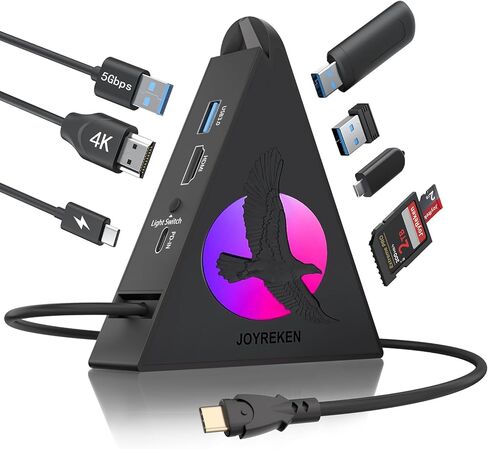 Pink USB C Hub, 8-in-1 Type C Hub with 4K HDMI, 100W Power Delivery, 5Gbps USB-C, 3xUSB-A 3.0, SD/TF Card Reader, RGB Lighting, Pink Dock for MacBook Air/Pro, iPad, iPhone16, Surface, XPS, etc. in Saudi Arabia