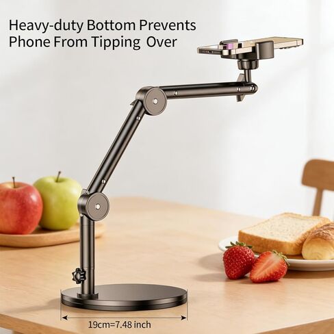 حامل هاتف علوي من الألومنيوم عالي التحمل لتسجيل الفيديو، حامل ثلاثي لهاتف iPhone قابل للتعديل للقطات العلوية، حامل كاميرا هاتف مكتبي للطهي، تقنيات الأظافر، التصوير، البث المباشر in Kuwait