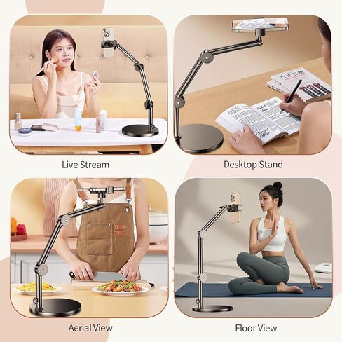 حامل هاتف علوي من الألومنيوم عالي التحمل لتسجيل الفيديو، حامل ثلاثي لهاتف iPhone قابل للتعديل للقطات العلوية، حامل كاميرا هاتف مكتبي للطهي، تقنيات الأظافر، التصوير، البث المباشر in Kuwait