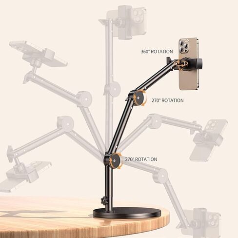 حامل هاتف علوي من الألومنيوم عالي التحمل لتسجيل الفيديو، حامل ثلاثي لهاتف iPhone قابل للتعديل للقطات العلوية، حامل كاميرا هاتف مكتبي للطهي، تقنيات الأظافر، التصوير، البث المباشر in Kuwait