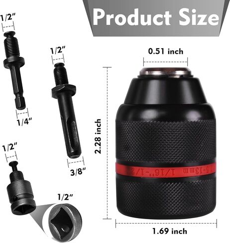 Keyless Drill Chuck 1/2" 20UNF for Milwaukee – 1.5-13mm Self-Tightening Quick Change Chuck, Fits M18/M12 Drills & Impact Drivers, Alloy Steel Construction in Saudi Arabia