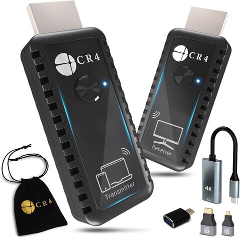 CR4 Wireless HDMI جهاز إرسال ومستقبل 100 قدم | إدخال 4K ، 1080p الإخراج ، التوصيل والتشغيل 5G HDMI Extender مع 4 محولات ، مربع الهدايا | دفق من الكمبيوتر الشخصي ، الكمبيوتر المحمول ، iPhone ، Android ، مربع التلفزيون إلى Projector (أسود) in Saudi Arabia