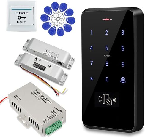 لوحة مفاتيح RFID مقاومة للماء بالكامل، مجموعة نظام التحكم في الوصول المستقل، مصدر طاقة DC12V/3A، قفل مزلاج كهربائي معدني، زر تحرير الخروج، 10 حلقات مفاتيح RFID in Kuwait