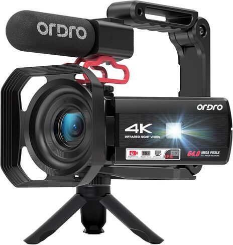 كاميرا فيديو ORDRO Z36، كاميرا تسجيل فيديو بدقة 4K بدقة 64 ميجابكسل لتكبير رقمي 18X على YouTube وشاشة دوران 3.0 بوصة، رؤية ليلية بالأشعة تحت الحمراء مع ميكروفون، غطاء عدسة، تثبيت محمول، بطاقة 32 جيجا وبطاريتين in Saudi Arabia