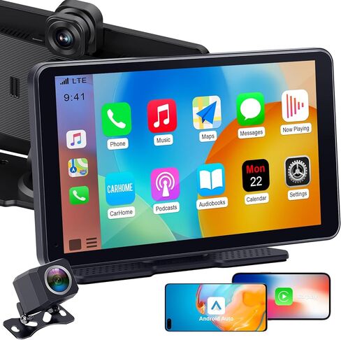 Wireless Apple CarPlay with Dash Cam: 7″ Carply Screen for Car with Backup Camera - Quick 5-Min Plug & Play Install, GPS Navigation, Bluetooth, Siri Voice Control in Kuwait