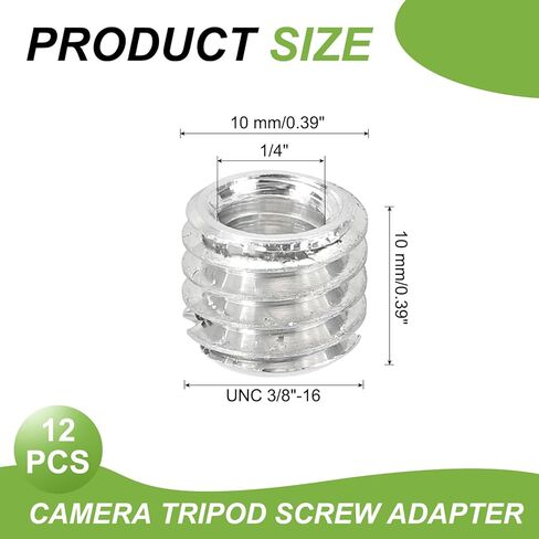 PATIKIL 1/4" Female to 3/8" Male Convert Screws Adapters, 12 Pcs Tripod Thread Adapter Mount for Camera Monopod Video DSLR SLR Mic Stand, Silver in Saudi Arabia