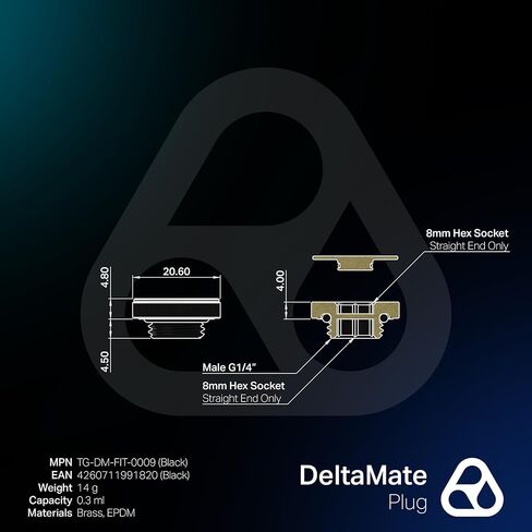 Thermal Grizzly DeltaMate Plug – Black Low-Profile G1/4 Sealing Cap for Custom PC Water-Cooling in Saudi Arabia