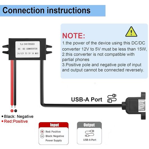 DC 12V to 5V 3A USB 15W Car Waterproof Power Supply Converter, USB Step Down Voltage Power Supply Output Adapter,Voltage Regulator Buck Module for Security Camera,LED,DVR (USB with Ear) in Saudi Arabia