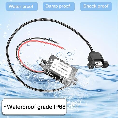 DC 12V to 5V 3A USB 15W Car Waterproof Power Supply Converter, USB Step Down Voltage Power Supply Output Adapter,Voltage Regulator Buck Module for Security Camera,LED,DVR (USB with Ear) in Saudi Arabia