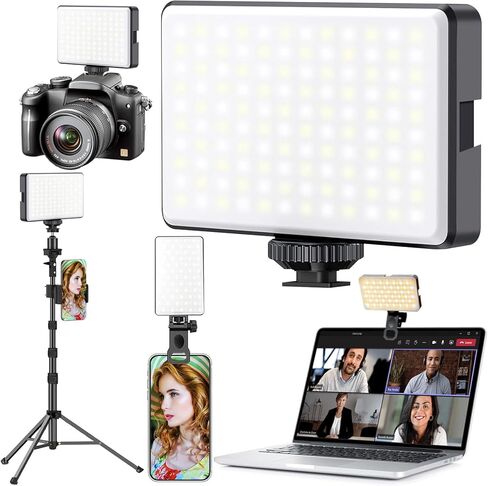 98 LED LED Selfie Selfie Light Video Conference Elighting with Clip & Camera Triped Adapter Reconable 1800mah CRI 97+ ، 3 Overty Light for Phone iPhone Webcam Makeup (Black) in Kuwait