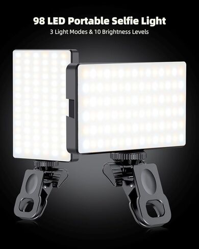 98 LED LED Selfie Selfie Light Video Conference Elighting with Clip & Camera Triped Adapter Reconable 1800mah CRI 97+ ، 3 Overty Light for Phone iPhone Webcam Makeup (Black) in Kuwait