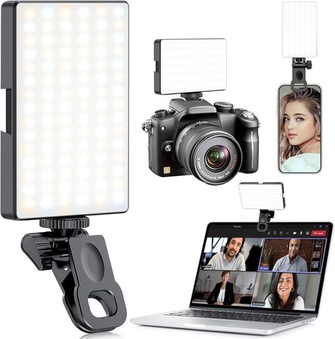 98 LED LED Selfie Selfie Light Video Conference Elighting with Clip & Camera Triped Adapter Reconable 1800mah CRI 97+ ، 3 Overty Light for Phone iPhone Webcam Makeup (Black) in Kuwait
