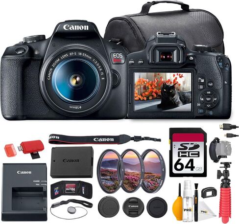 كاميرا Canon EOS Rebel T7 DSLR مع مجموعة عدسات 18-55 مم | مستشعر APS-C بدقة 24.1 ميجابكسل، وتركيز بؤري تلقائي سريع وفيديو عالي الدقة بالكامل | رائعة للمبتدئين والتصوير أثناء السفر والعائلة (2727C002) + بطاقة سعة 64 جيجابايت + حقيبة + المزيد in Kuwait