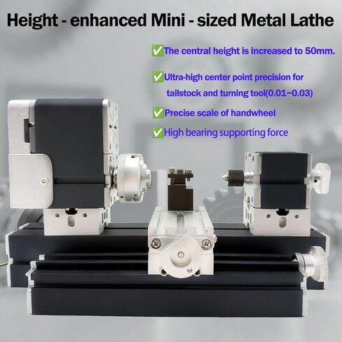 Height-Enhanced Mini Lathe For Metals, 50mm center height 36W 20000 RPM 12VDC For Wood & Soft Metal Crafting Tool, Woodworking Craft/Workshops/Models for Science Hobby Education in Saudi Arabia