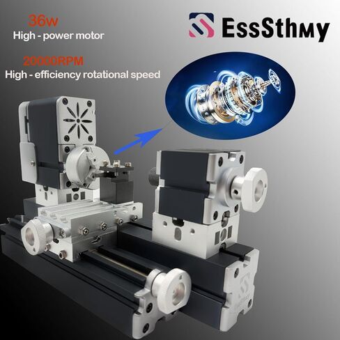 Height-Enhanced Mini Lathe For Metals, 50mm center height 36W 20000 RPM 12VDC For Wood & Soft Metal Crafting Tool, Woodworking Craft/Workshops/Models for Science Hobby Education in Saudi Arabia