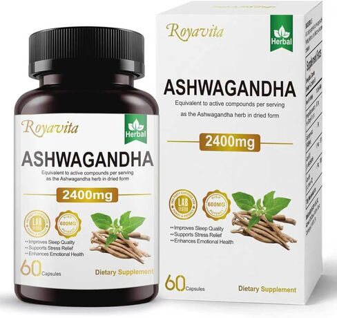 Ashwagandha Supplements 2400mg Organic with Black Pepper Vitamin B12 & B6 for Max Absorption Stress Relief Sleep Support & Athletic Performance for Men & Women 60 Capsules in Saudi Arabia