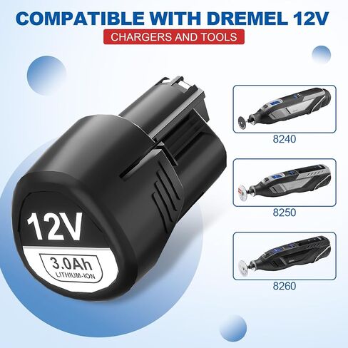 حزمة بطارية ليثيوم DSANKE 12 فولت 3.0 أمبير في الساعة متوافقة مع استبدال بطارية Dremel 12 فولت B815-01 B816-01 8240 8250 8260 الأدوات الدوارة (ليست لـ 8200 8220 8300) in Kuwait
