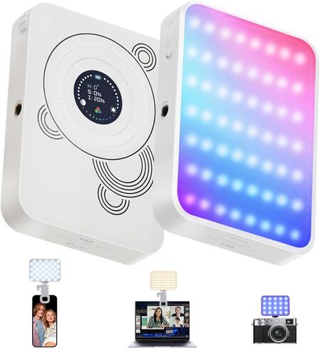 ضوء فيديو RGB، 100 مصباح LED للكاميرا المحمولة، إضاءة تصوير فوتوغرافي بالألوان الكاملة 360 درجة، 2700-7500K CRI 95+، 13 وضع إضاءة للهاتف، تسجيل فيديو DSLR، مدونة فيديو، البث المباشر لألعاب اليوتيوب in Kuwait