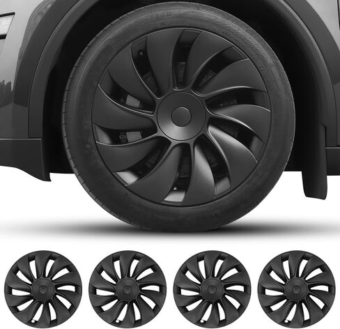 Hubcaps for Tesla Model Y Juniper 2026 ، أغطية عجلات أسود غير لامعة 19 بوصة مع أغطية مركزية ، واقيات التصميم المتقاطع ، وتثبيت مقطع سهلة ، لملحقات Juniper Model Y in Kuwait
