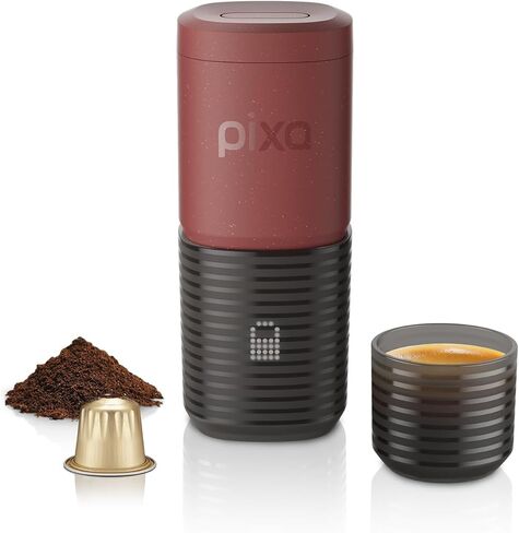 WACACO PIXAPRESSO, Coffee Machine Electric & Portable, With 4 Coffee Types & Fast Heat-Up, 3* 3000mAh Battery Up to 5 Cups, 20 Bar Portable Espresso Maker For Ground Coffee & NS Capsule, Dark Burgundy in Kuwait