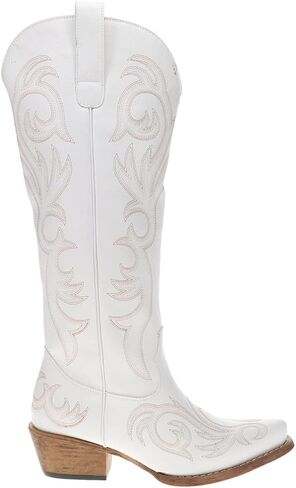Roper Womens Ryder Embroidered Snip Toe Pull On Casual Boots Knee High Low Heel 1-2" - White in Saudi Arabia