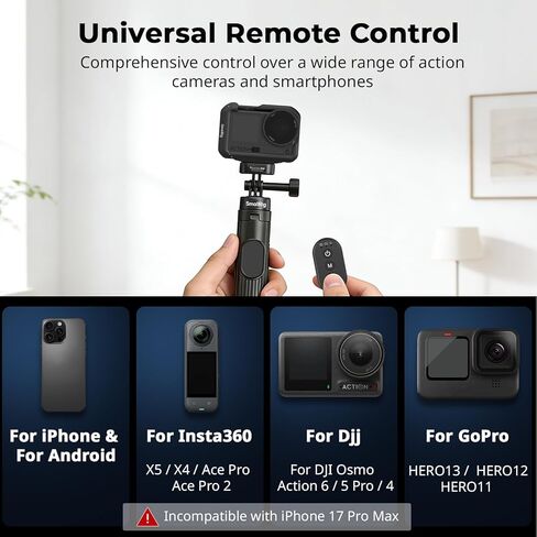 SmallRig 59" Selfie Stick Tripod with Remote & Phone Clamp, Extendable Tripod Stand for DJI Osmo Action 6/5 Pro/4, for GoPro Hero 13/12/11, for Insta360 X5/X4, for iPhone 16/15/14, for Android - 5464 in Saudi Arabia