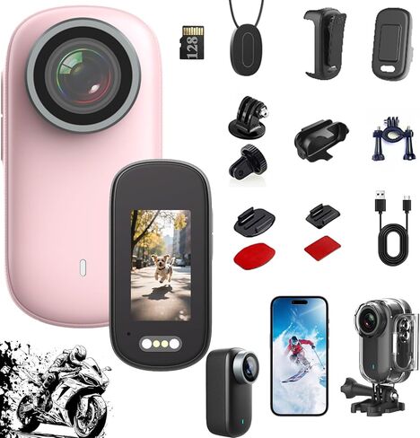 New Upgrade 4K 128GB Thumb Action Camera, 4K Wi-Fi HD Recorder, 1.47in HD Display, Equipped with a Waterproof Housing, Ultra Wide Angle and Preview Shooting, for Pet Walking, Work, Travel (Pink) in Saudi Arabia