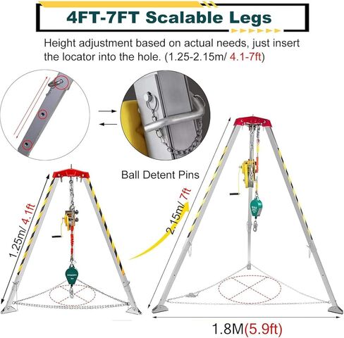 Portable Emergency Rescue Tripod Kit - 1800lbs Capacity, 7FT Adjustable Legs, 98FT Cable, Fall Protection for Tunnels, Pipelines, and Wellheads - Essential Lifting & Resc in Saudi Arabia