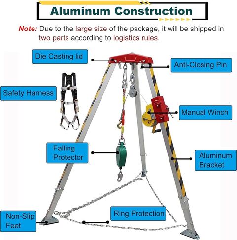 Portable Emergency Rescue Tripod Kit - 1800lbs Capacity, 7FT Adjustable Legs, 98FT Cable, Fall Protection for Tunnels, Pipelines, and Wellheads - Essential Lifting & Resc in Saudi Arabia