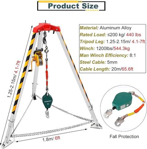 Portable Emergency Rescue Tripod Kit - 1800lbs Capacity, 7FT Adjustable Legs, 98FT Cable, Fall Protection for Tunnels, Pipelines, and Wellheads - Essential Lifting & Resc in Saudi Arabia