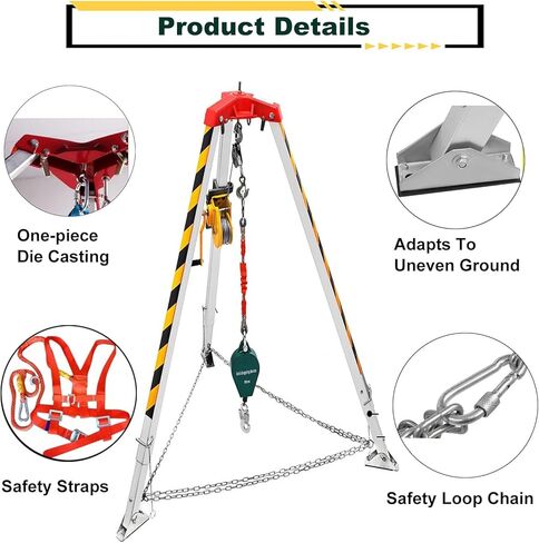 Portable Emergency Rescue Tripod Kit - 1800lbs Capacity, 7FT Adjustable Legs, 98FT Cable, Fall Protection for Tunnels, Pipelines, and Wellheads - Essential Lifting & Resc in Saudi Arabia