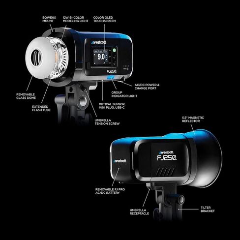 شاشة لمس Westcott FJ250 مع بطارية FJ Pro AC/DC (250 واط) TTL HSS AC/DC تعمل بالطاقة 850+ ومضات طاقة كاملة (قابس الولايات المتحدة/كاليفورنيا) in Saudi Arabia