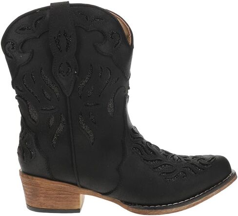 ROPER Womens Selena Glitter Tooled Inlay Snip Toe Pull On Casual Boots Ankle Low Heel 1-2" - Black in Saudi Arabia