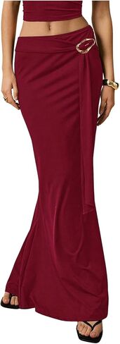GORGLITTER Women's Metal Buckle Belted Bodycon Long Skirt Elegant Cocktail Evening Skirts in Saudi Arabia