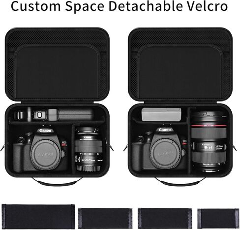 Hard Shell Camera Case Compatible with Canon EOS Rebel T7/R50/R100 and More DSLR & Mirrorless Cameras – Portable Travel Bag with Adjustable Dividers, Mesh Pocket & Shoulder Strap (Black) in Kuwait
