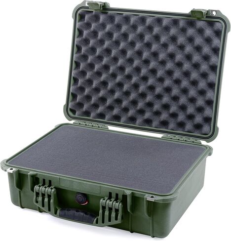 حافظة ColorCase Pelican 1520 OD Green - حافظة مقاومة للماء متوسطة الحجم مع مجموعة إسفنجية للالتقاط والنتف وغطاء ملتف من الإسفنج - مقابض ومزالج باللون الأخضر الليموني in Kuwait