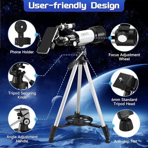 70mm Aperture Telescope for Adults Astronomy Beginners, 400mm Portable Refractor Telescopes in Saudi Arabia