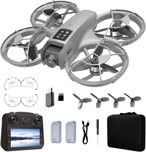 Drone With HD Camera Propeller Safety Protection, 4.5inch Screen RC Mini Drones, Headless Mode One-Key Takeoff/Landing Rolling Hovering M23 Quadcopter with 2 Batteries for Adult Beginners (Black) in Kuwait