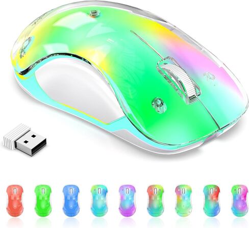 memzuoix 2.4G Wireless Mouse with Customizable Cover & 9-Color LED - Rechargeable Ergonomic, 1200 DPI, 5 Buttons, USB Receiver for PC/Mac - White in Kuwait