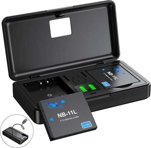 بطارية NB-11L NB-11LH (عبوة من قطعتين) وشاحن USB ثنائي القناة لكاميرات Canon NB-11L، PowerShot Elph 110، Elph 130، Elph 180، Elph 190، Elph 340، Elph 360، SX400 is، SX410 is، A2300 is، A2400 هو، A2500، A3400 هو الكاميرا in Kuwait