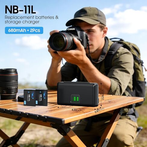 بطارية NB-11L NB-11LH (عبوة من قطعتين) وشاحن USB ثنائي القناة لكاميرات Canon NB-11L، PowerShot Elph 110، Elph 130، Elph 180، Elph 190، Elph 340، Elph 360، SX400 is، SX410 is، A2300 is، A2400 هو، A2500، A3400 هو الكاميرا in Kuwait