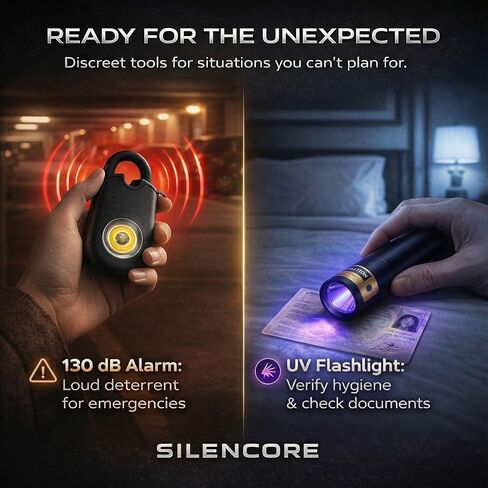 Hidden Camera Detector by Silencore – Travel Privacy Protection Kit for Hotels & Airbnb, Office | Spy Camera Detection, GPS Tracker Detector, USB Data Blocker, Faraday Bag, TSA Lock & Safety Alarm in Saudi Arabia