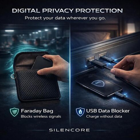 Hidden Camera Detector by Silencore – Travel Privacy Protection Kit for Hotels & Airbnb, Office | Spy Camera Detection, GPS Tracker Detector, USB Data Blocker, Faraday Bag, TSA Lock & Safety Alarm in Saudi Arabia