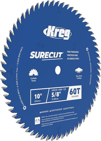 شفرة المنشار Kreg SureCut - شفرة نهائية ذات 60 سنًا من الكربيد Surecut للقطع السلس - طلاء مضاد للاهتزاز ومضاد للالتصاق - قطع دقيقة وتشغيل هادئ لمناشير الطاولة/المتري - KSB10FF60 in Saudi Arabia