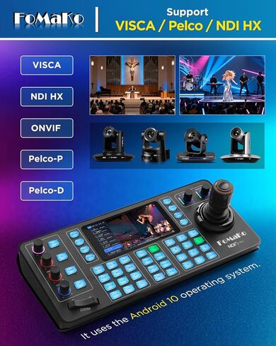 FoMaKo NDI PTZ Camera Controller KC608N – 5.5" Capacitive Touchscreen, 4K Preview, 4D Hall Joystick, PoE, VISCA/Pelco/NDI HX Support – for Church, Worship, Education, Conference & Live Events in Saudi Arabia
