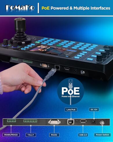FoMaKo NDI PTZ Camera Controller KC608N – 5.5" Capacitive Touchscreen, 4K Preview, 4D Hall Joystick, PoE, VISCA/Pelco/NDI HX Support – for Church, Worship, Education, Conference & Live Events in Saudi Arabia