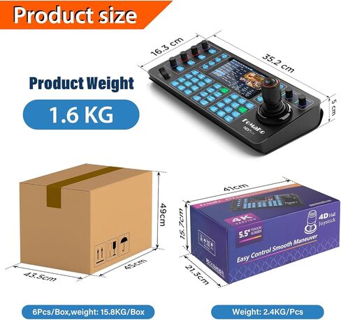 FoMaKo NDI PTZ Camera Controller KC608N – 5.5" Capacitive Touchscreen, 4K Preview, 4D Hall Joystick, PoE, VISCA/Pelco/NDI HX Support – for Church, Worship, Education, Conference & Live Events in Saudi Arabia