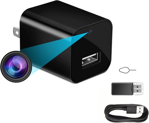 شاحن USB لكاميرا تجسس مخفية بدقة 1080 بكسل - كاميرا مراقبة WiFi سرية مع مستشعرات للحركة ورؤية ليلية واتصال بالتطبيقات لمراقبة المنزل in Kuwait